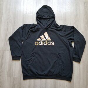 ADIDAS Hoody Unisex XXL Black Camouflage Logo Graphic Print Pullover Drawstring